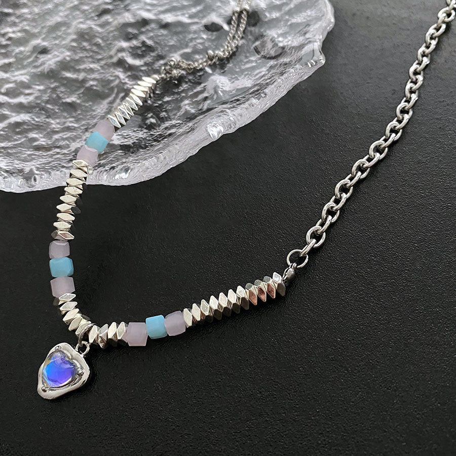 Wholesale Stitching Moonstone Heart Pendant Necklaces